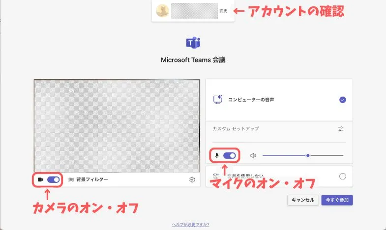 Microsoft Teamsのプレビュー画面