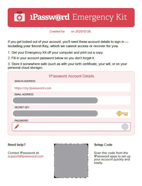1Passwordエマージェンシーキット