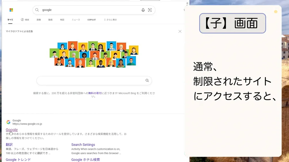 通常、制限されたサイトにアクセスすると、