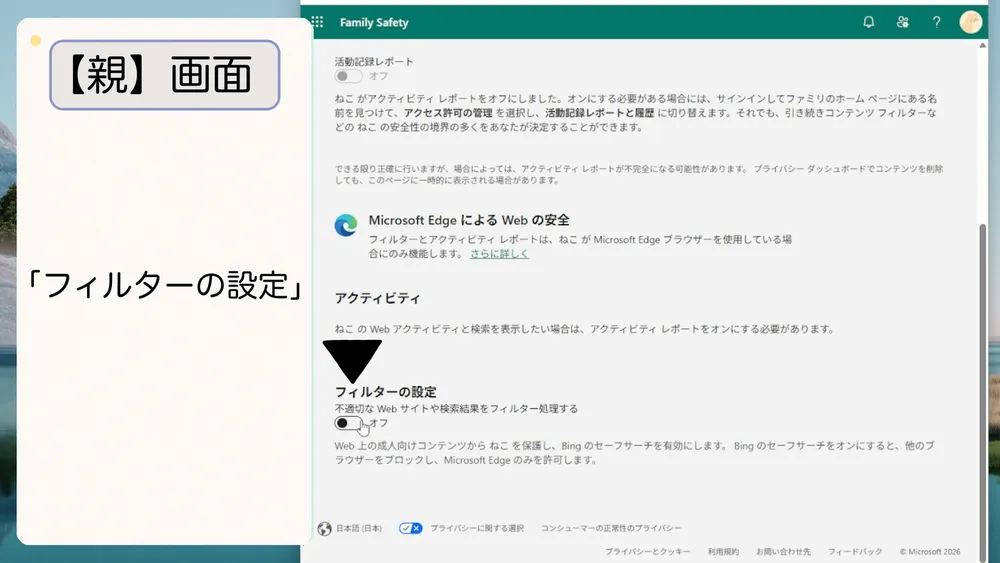 「フィルターの設定」をオンにする