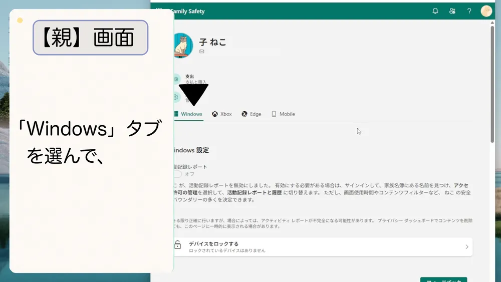 「Windows」タブを選ぶ