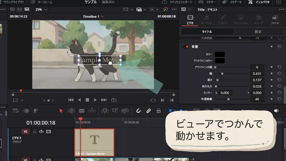 ビューア上のテロップをつかんで表示位置を動かす操作