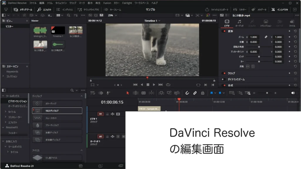 DaVinci Resolveの編集画面